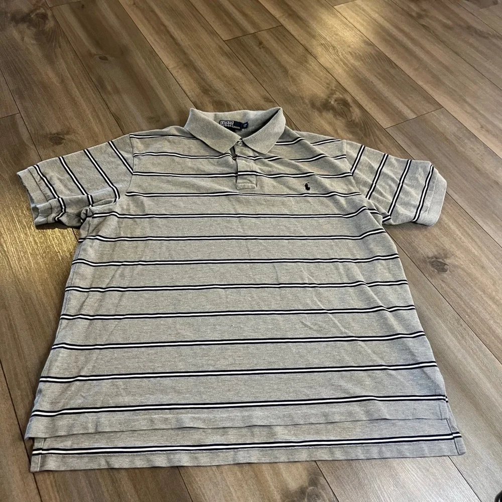 Polo Ralph Lauren Men's 2XB Big Gray Striped Short Sleeve Polo Shirt Bin‎ C-200